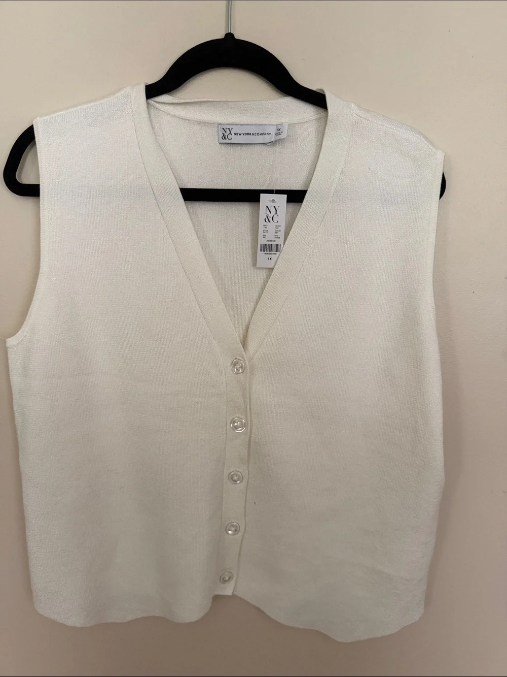 New York & Company Cream Button-Front Sleeveless Cardigan